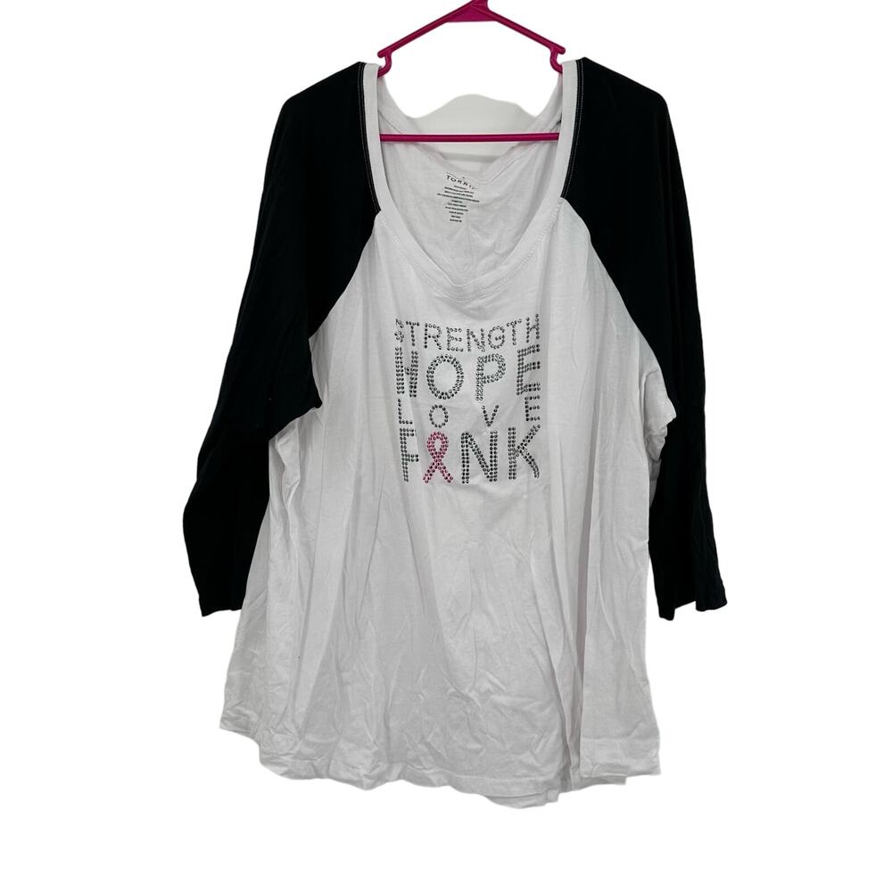 Torrid Size 4 Shirt Gray Black Cancer Fighter Pink Ribbon‎ Plus Long Sleeve